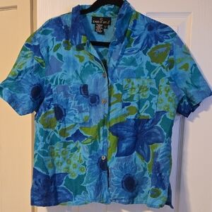 Carole Little Blue and Green Floral Shirt
